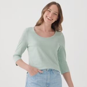 Pact Women's Size XXL Pale Green Softspun Scoop Neck 3/4 Sleeve Shirt